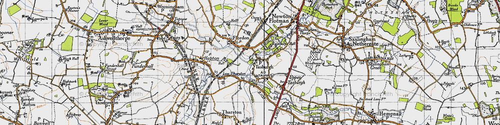 Old map of Lower Tasburgh in 1946