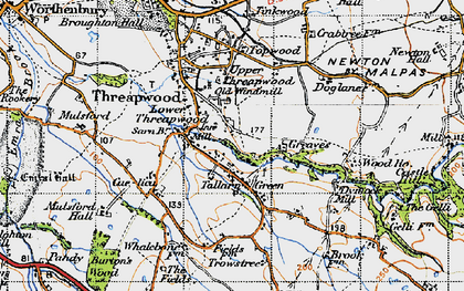 Old map of Lower Threapwood in 1947