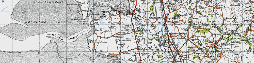 Old map of Lower Thurnham in 1947