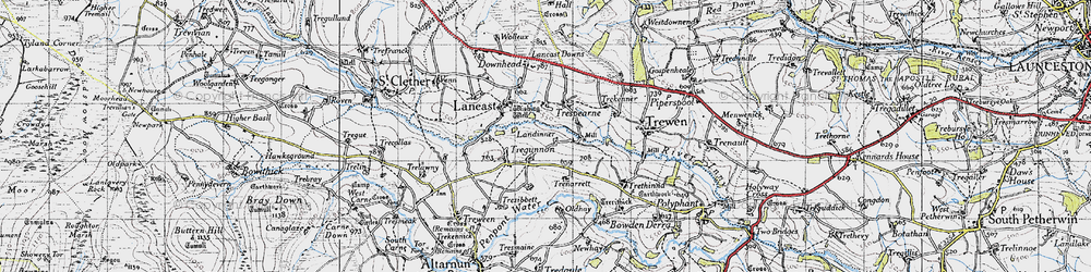 Old map of Laneast Downs in 1946
