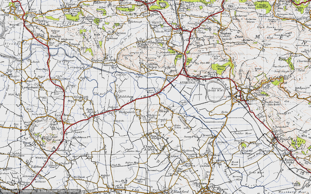 Old Map of Historic Map covering Badgworth Court in 1946