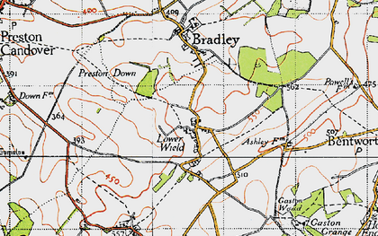 Old map of Lower Wield in 1945