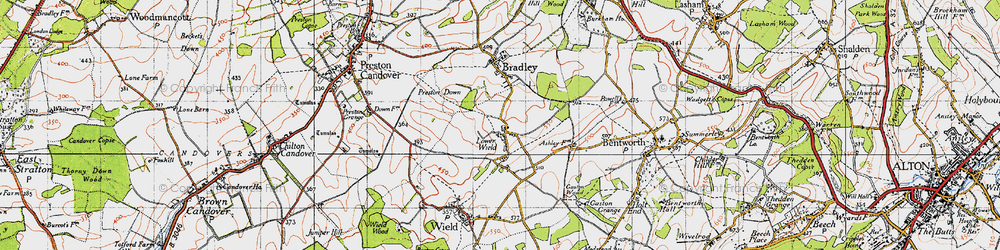 Old map of Lower Wield in 1945