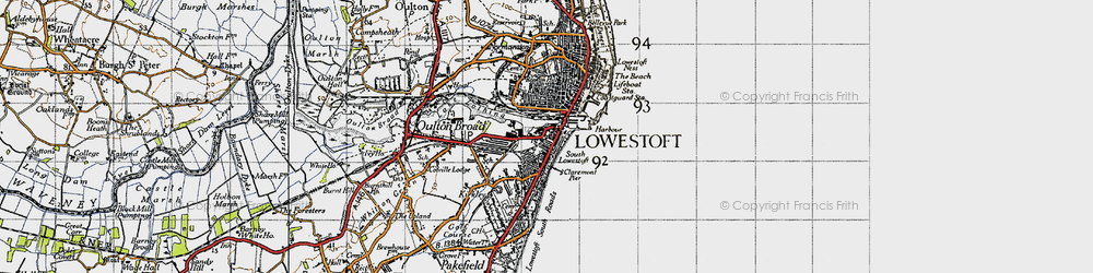 Old map of Lowestoft in 1946