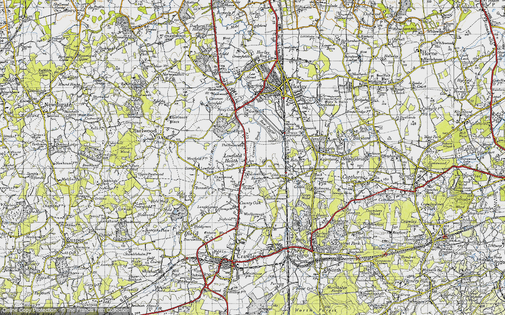 Old Map of Historic Map covering London Gatwick Airport in 1940