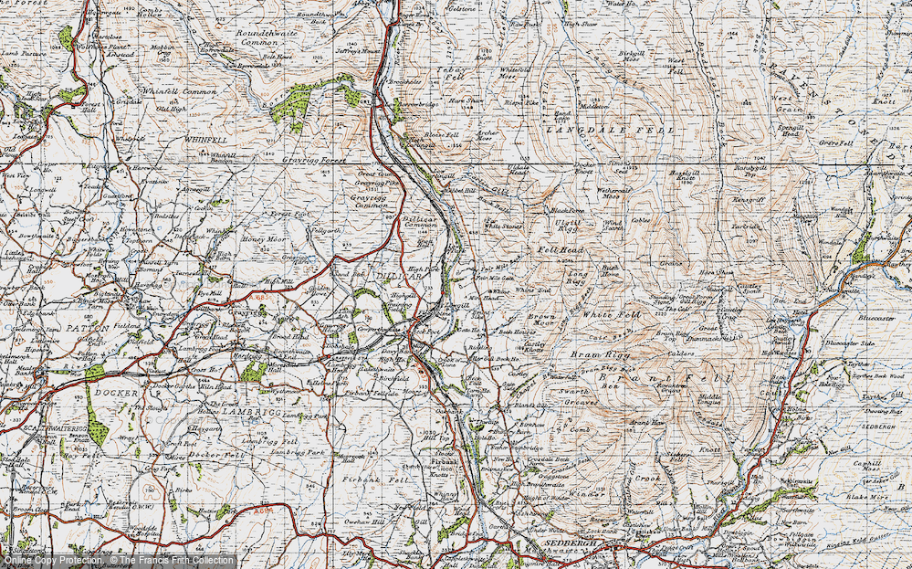 Old Map of Historic Map covering Brunt Sike in 1947
