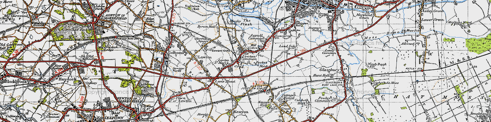 Old map of Lowton Common in 1947