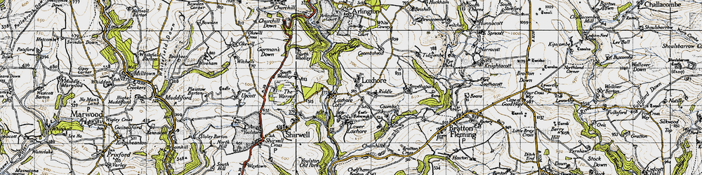 Old map of Loxhore Cott in 1946