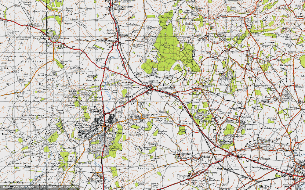 Old Map of Historic Map covering Blackmore Down in 1940