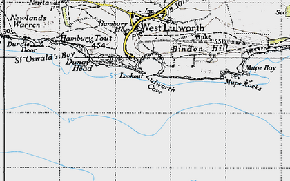 Old map of Lulworth Cove in 1946
