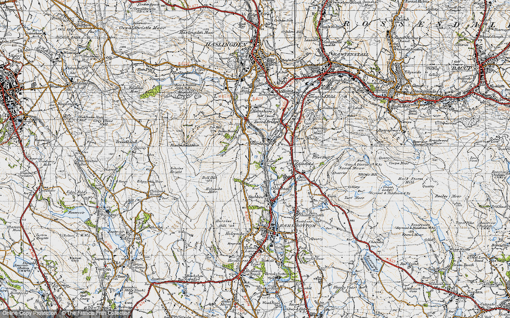 Old Map of Historic Map covering Wet Moss in 1947