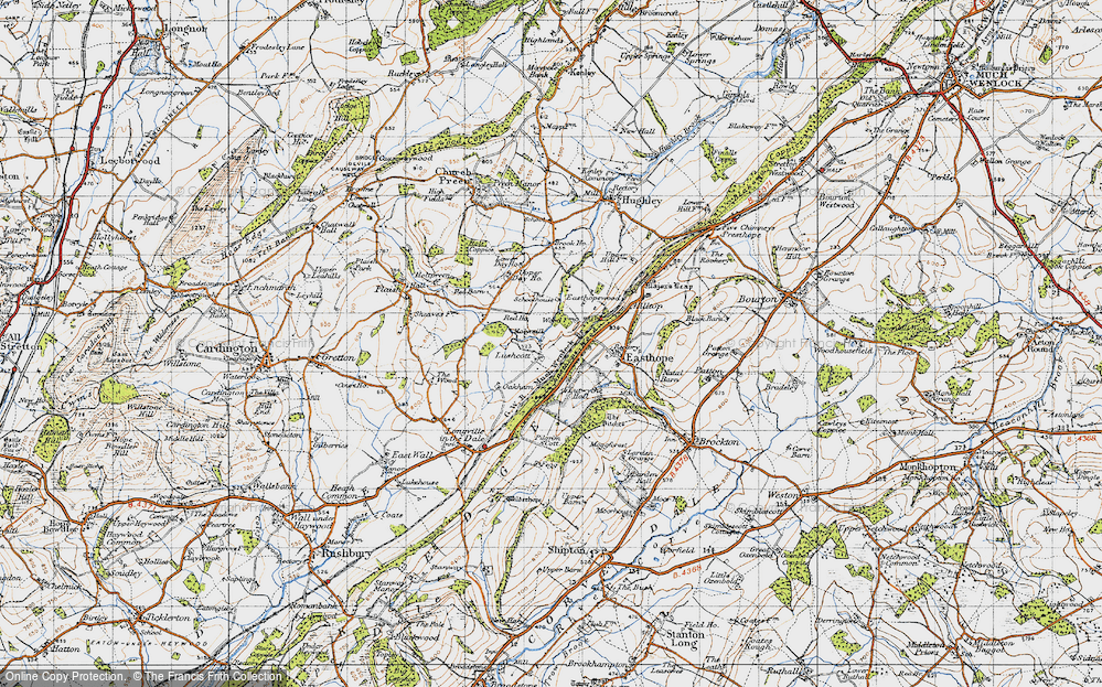 Old Map of Historic Map covering Easthope Wood in 1947