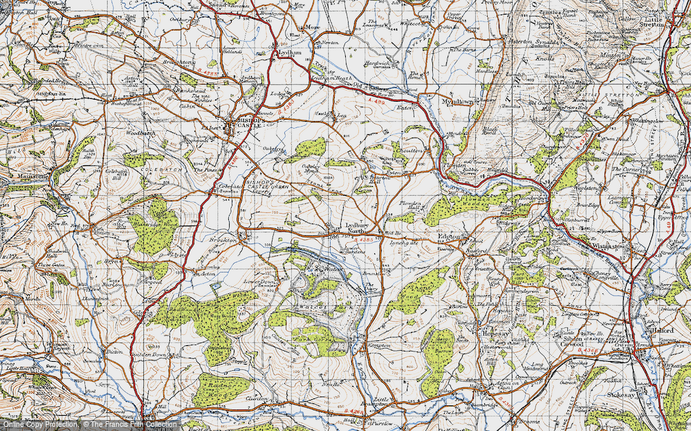 63SW repro Lydbury North old map Shropshire 1903 Edgton 
