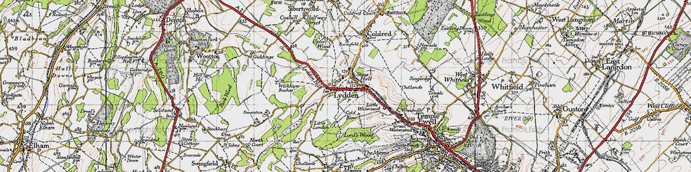 Old map of Wickham Bushes in 1947