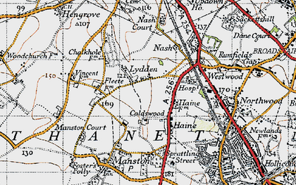 Old map of Lydden in 1947