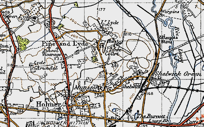 Old map of Lyde Cross in 1947