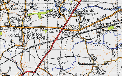 Old map of Lydford-on-Fosse in 1945