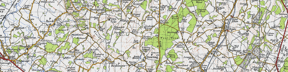 Old map of Lymbridge Green in 1947