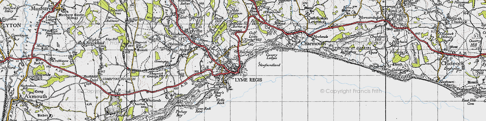 Old map of Lyme Regis in 1945