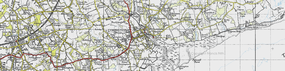 Old map of Lymington in 1945