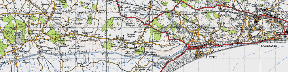 Old map of Lympne in 1947