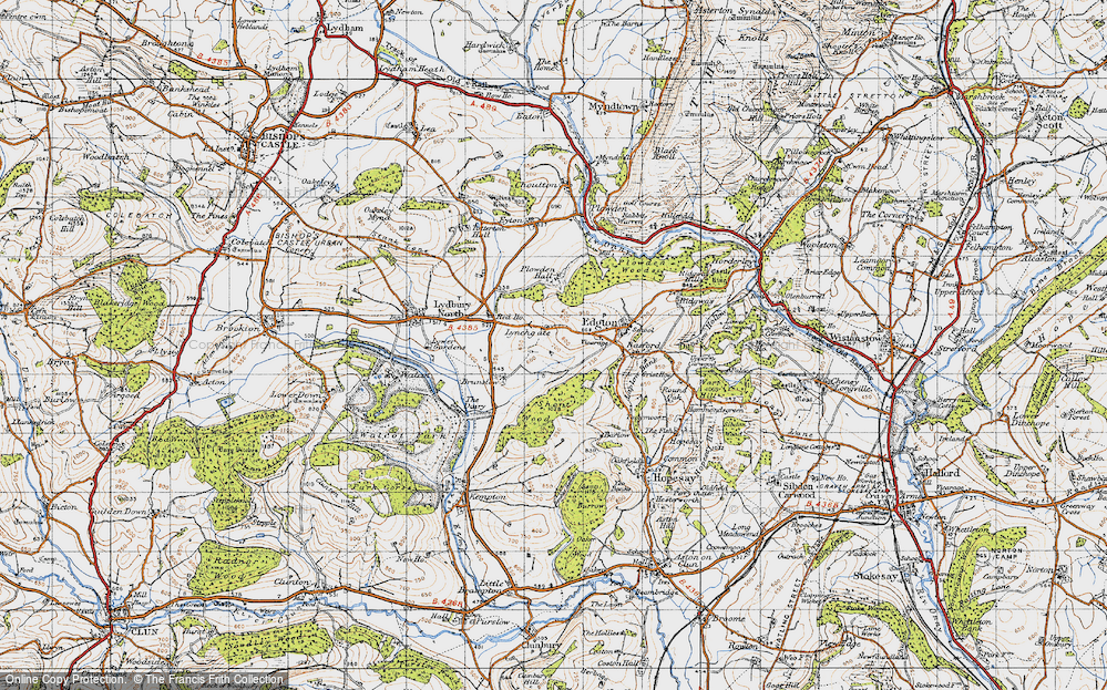 Old Map of Historic Map covering Brunslow in 1947