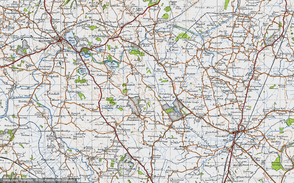 Old Map of Historic Map covering Pikes End Moss in 1947