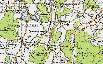 Old map of Bursted Wood in 1947