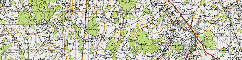 Old map of Bursted Wood in 1947