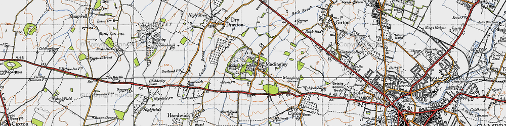 Old map of Madingley in 1946