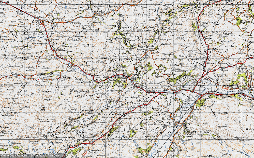 Old Map of Historic Map covering Bryndedwydd in 1947