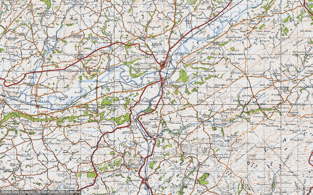 Old Map of Historic Map covering Llettyglyd in 1947