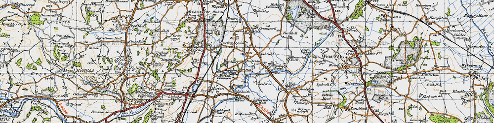Old map of Maesbury in 1947