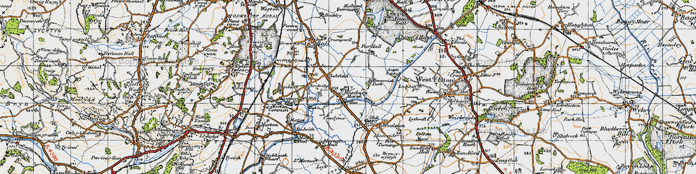 Old map of Maesbury Marsh in 1947