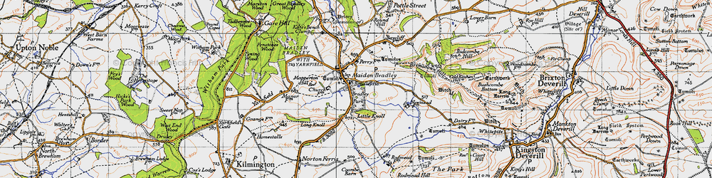 Old map of Maiden Bradley in 1946