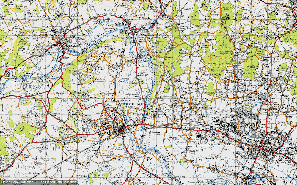 Old Map of Historic Map covering Boulter's Lock in 1945