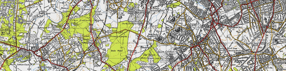 Old map of Malden Rushett in 1945