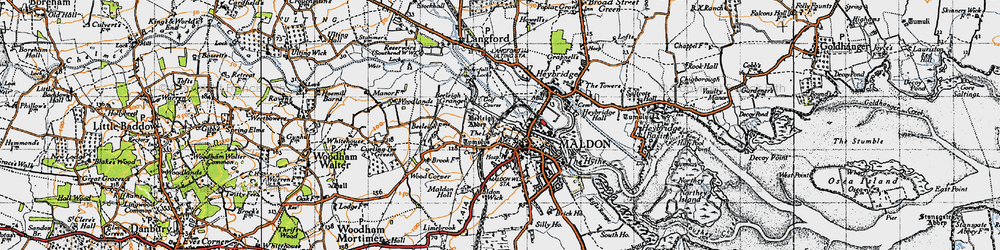 Old map of Maldon in 1945