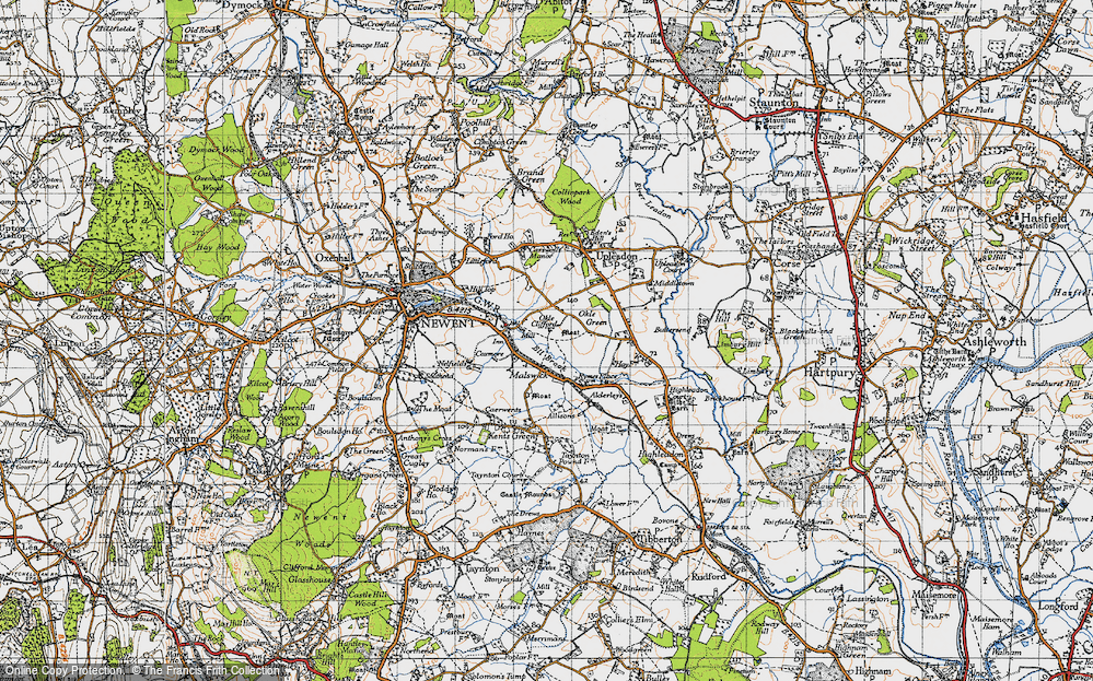 Old Map of Historic Map covering Brass Mill in 1947