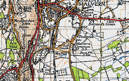 Old map of Malvern Common in 1947