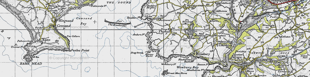 Old map of Manor Bourne in 1946