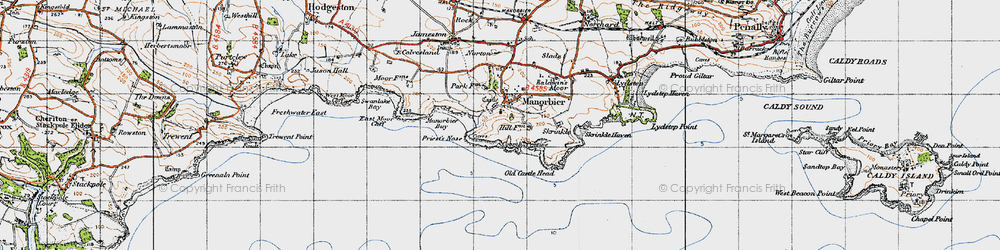 Old map of Manorbier in 1946