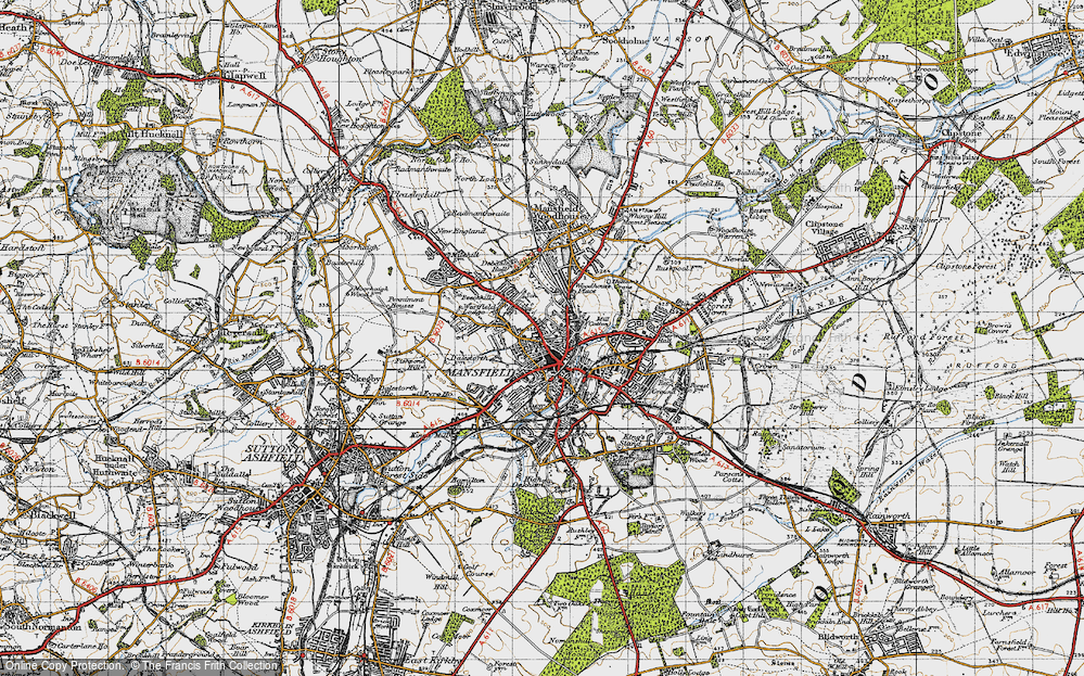 Old Map of Historic Map covering Cauldwell Brook in 1947