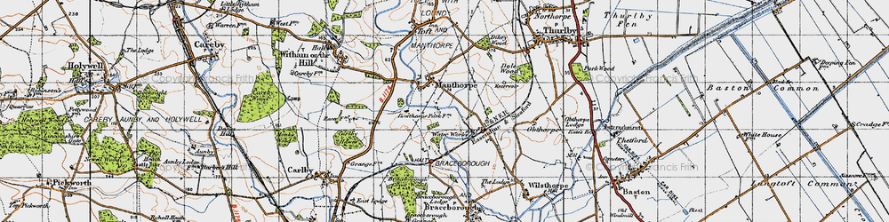 Old map of Manthorpe in 1946