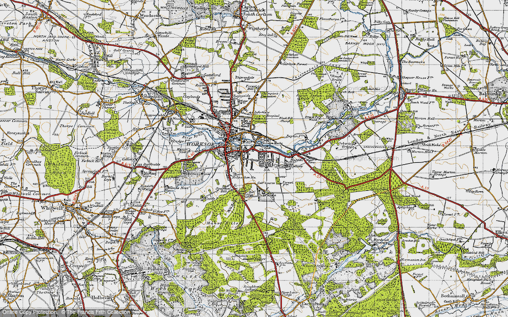 Old Map of Historic Map covering Worksop College in 1947