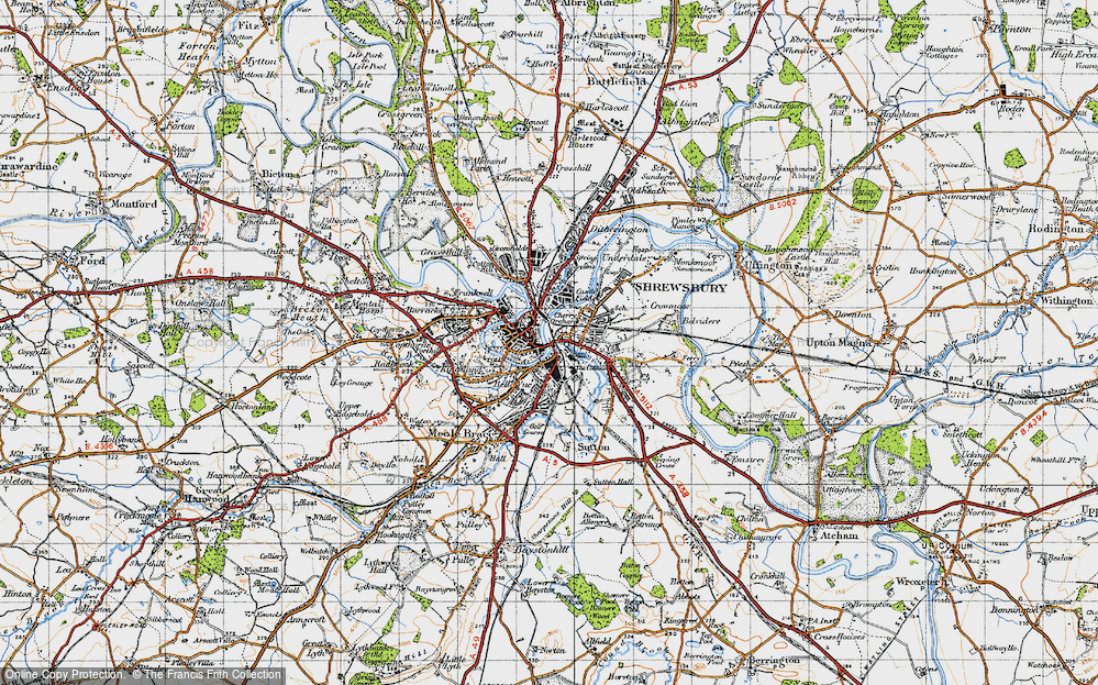 Old Maps Of Shrewsbury Francis Frith   Map Of Shrewsbury Npo830834 Large 