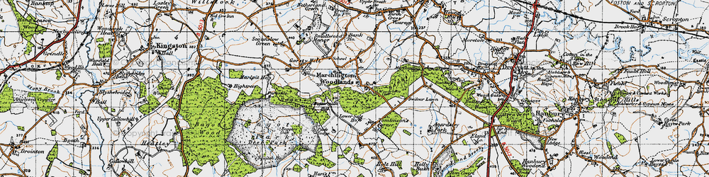 Old map of Marchington Woodlands in 1946