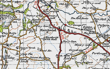 Old map of Marchwiel in 1947