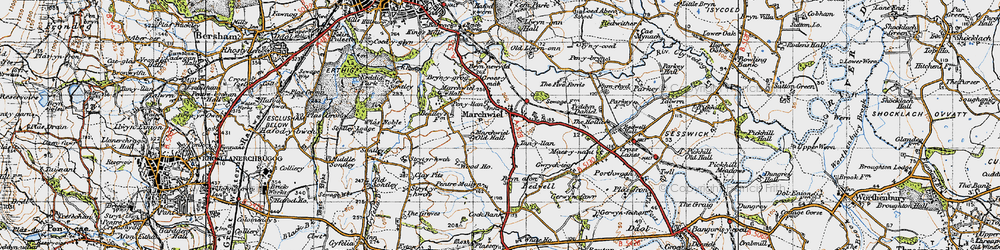 Old map of Marchwiel in 1947