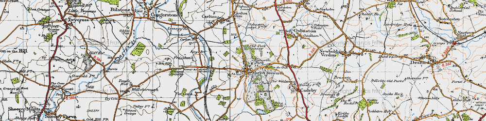 Old map of Market Bosworth in 1946